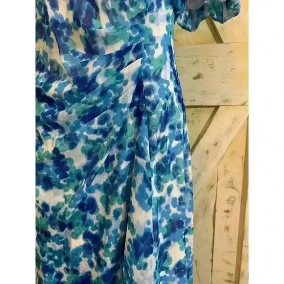 DKNY Women’s Printed Floral Chiffon Boat Neck Sheath Wrap Dress Size 10 - Picture 2 of 14